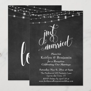 Chalkboard String Lights Just Married Celebration Invitation