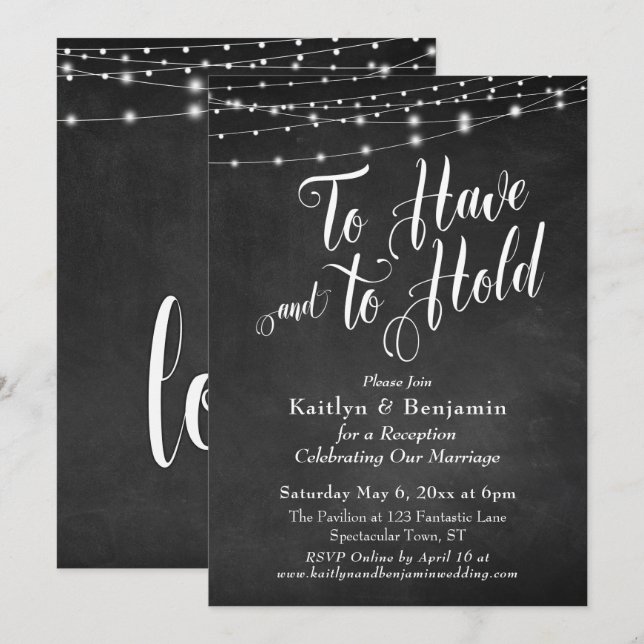 Chalkboard String Lights To Have and To Hold Invitation (Front/Back)