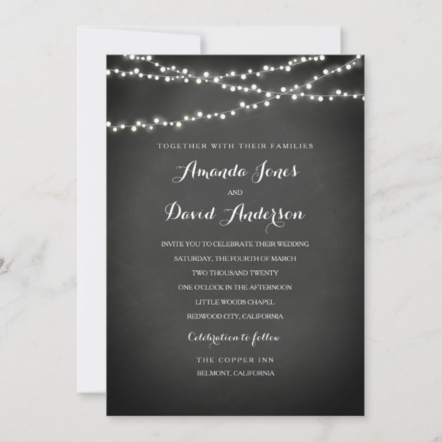 Chalkboard String Lights Wedding Invitation (Front)