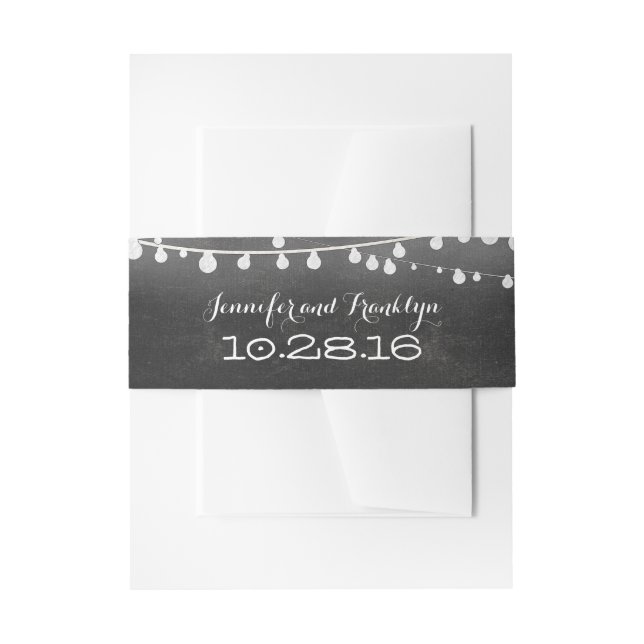Chalkboard String Lights Wedding Invitation Belly Band (Front Example)