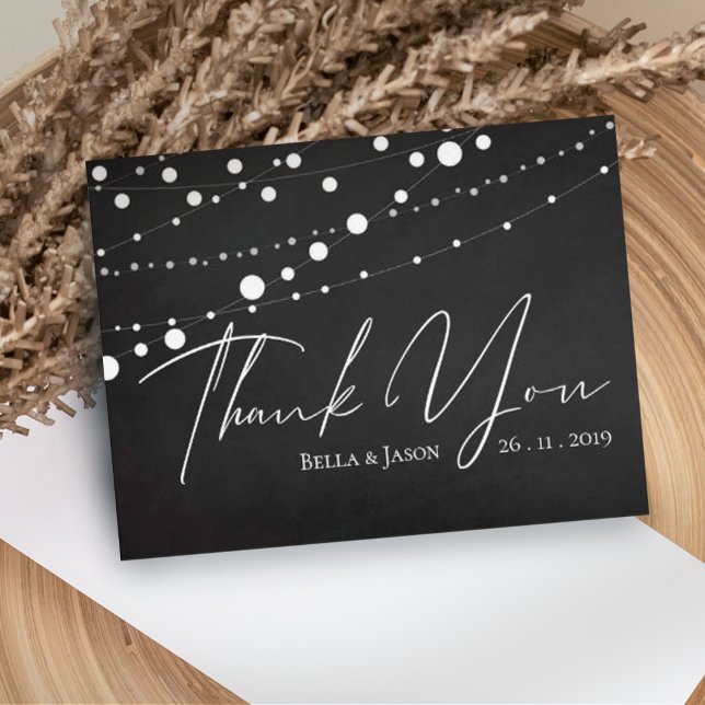Chalkboard String Lights Wedding Thank You Postcard (Creator Uploaded)