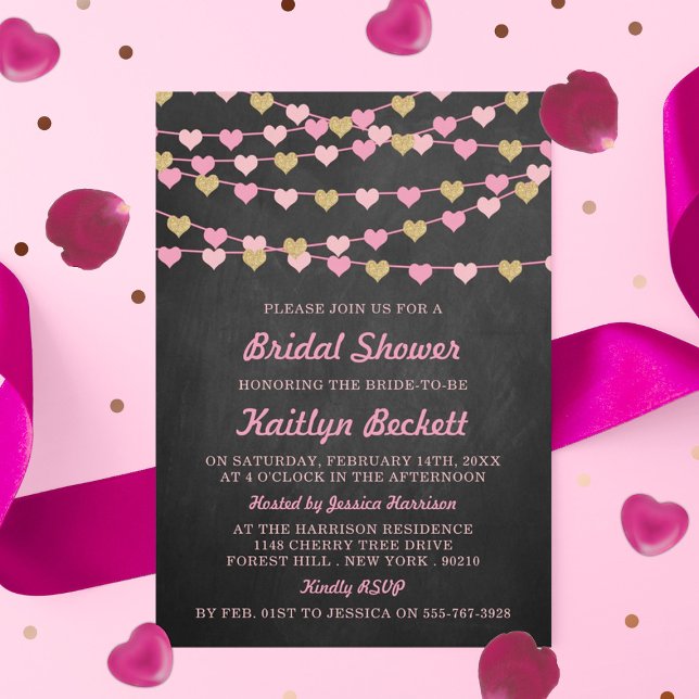 Chalkboard String Love Heart Bridal Shower Invitation (Creator Uploaded)