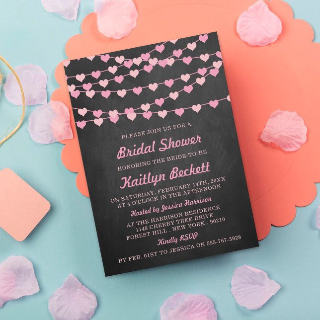 Chalkboard String Love Heart Bridal Shower Invitation (Creator Uploaded)