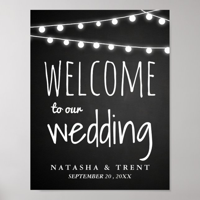 Chalkboard String Of Lights Welcome Wedding Sign (Front)