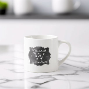 Chalkboard Style Family Name and Monogram Espresso Cup
