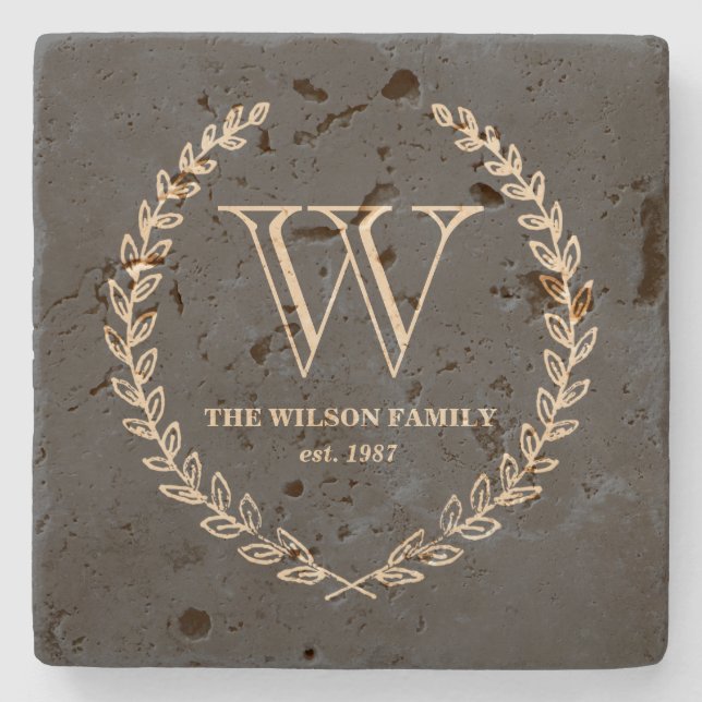Chalkboard Style Monogram Tile Stone Coaster (Front)