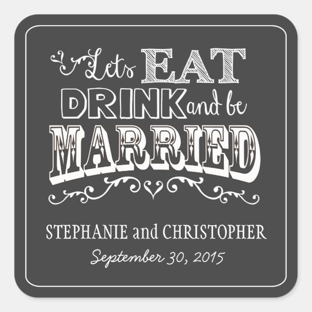 Chalkboard Style Personal Wedding Favour Stickers (Front)