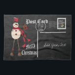 Chalkboard Style Red Snowman Postcard Design Tea Towel<br><div class="desc">Christmas Towel - Chalkboard Style Red Snowman Postcard Design. ( Collect all three snowman colours - blue, red, and green) With just a few simple words, tell someone special how important they are to you with this adorable Design ready for you to personalise. An added addition to spruce up your...</div>