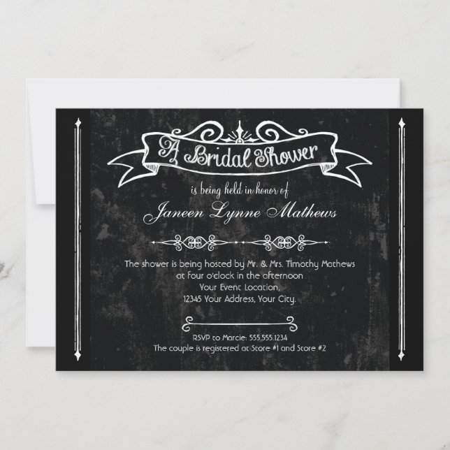 Chalkboard Style Rustic Swirl Bridal Shower Card (Front)