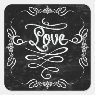 Chalkboard Style Rustic Swirl Couples Shower Card Square Sticker