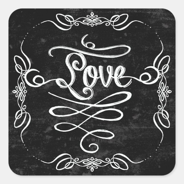 Chalkboard Style Rustic Swirl Couples Shower Card Square Sticker (Front)