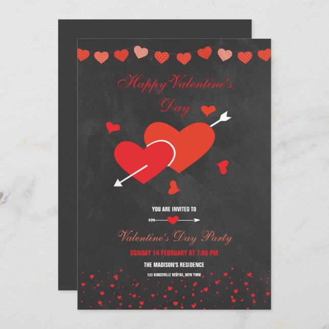 Chalkboard Style Valentines Party Flyer Invitation (Front/Back)