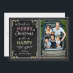 Chalkboard Style We Wish You a Merry Christmas Holiday Card<br><div class="desc">Cute chalkboard style Christmas card featuring chalkboard style typography,  snowflakes,  Christmas flowers and wreath. Show case your beautiful pictures inside the cute chalk drawn border.</div>