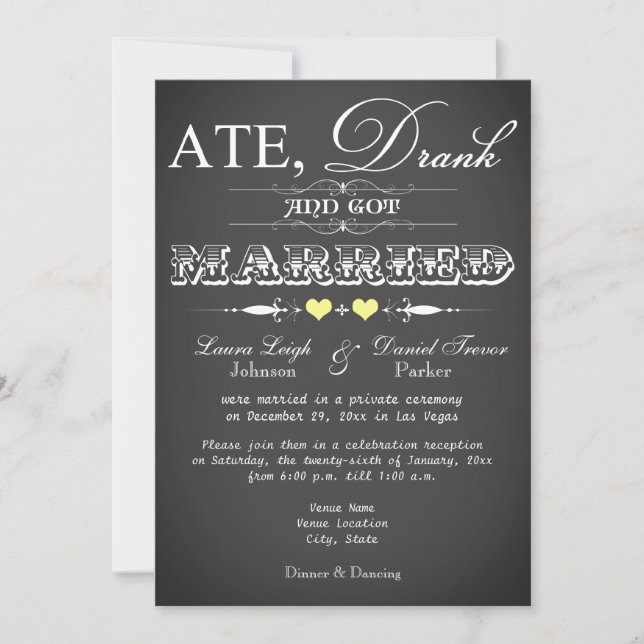 Chalkboard Style Wedding Reception Only Invite (Front)