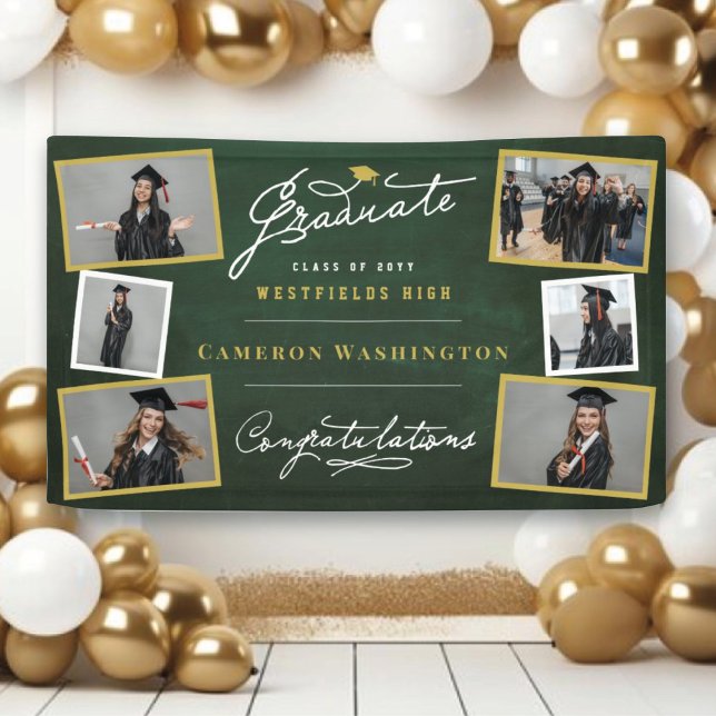 Chalkboard Stylish Script 6 Photo Graduation Party Banner (Chalkboard Stylish Graduate Script 10 Photo Graduation Party Banner @ www.zazzle.com/color_therapy)
