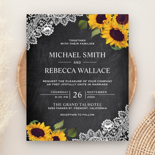 Chalkboard Sunflower Budget Wedding Invitation (Creator Uploaded)