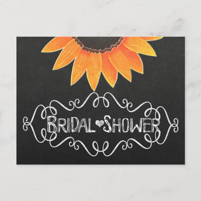 Chalkboard Sunflower Rustic Country Bridal Shower Invitation Postcard (Front)