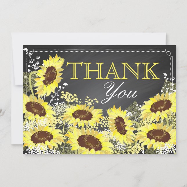 Chalkboard Sunflower Rustic Modern Thank You Card (Front)
