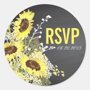 Chalkboard Sunflower Rustic Wedding RSVP Label