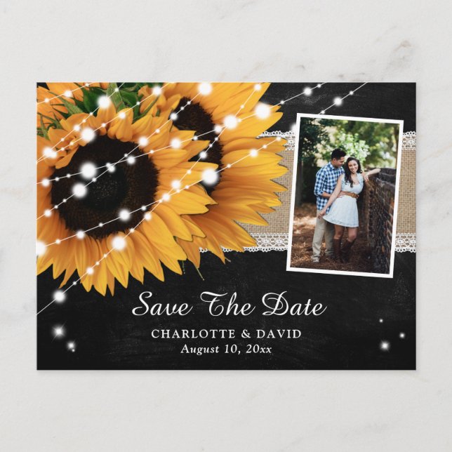 Chalkboard Sunflower Save The Date Photo Postcards (Front)