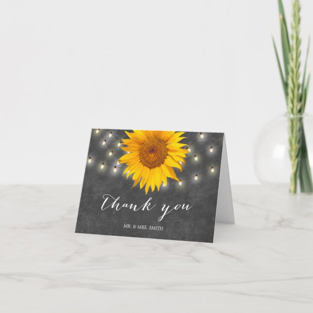 Chalkboard Sunflower & String Lights Thank You Card (Front)