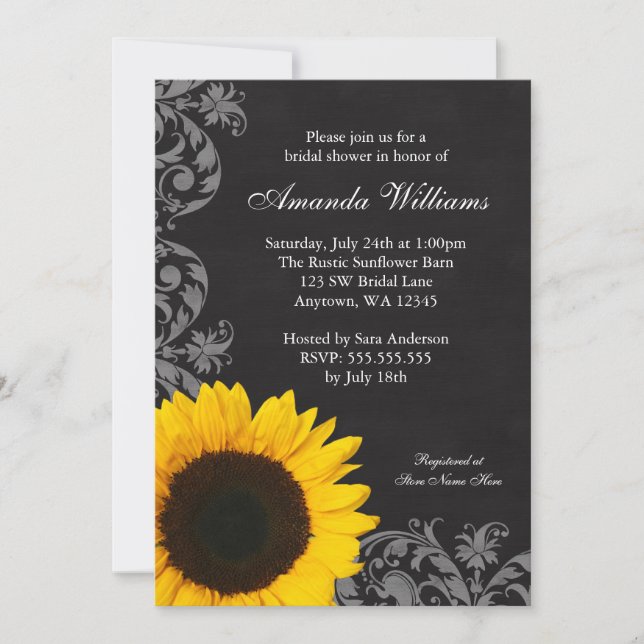 Chalkboard Sunflower Swirls Bridal Shower Invitation (Front)