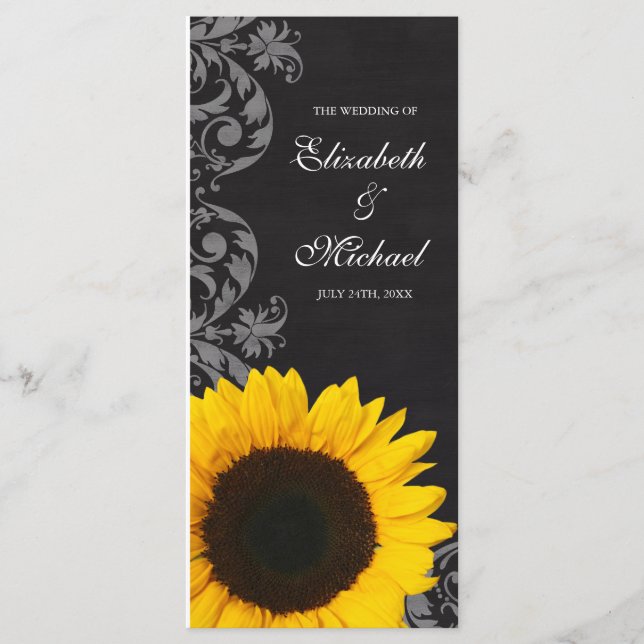 Chalkboard Sunflower Swirls Wedding Program (Front)