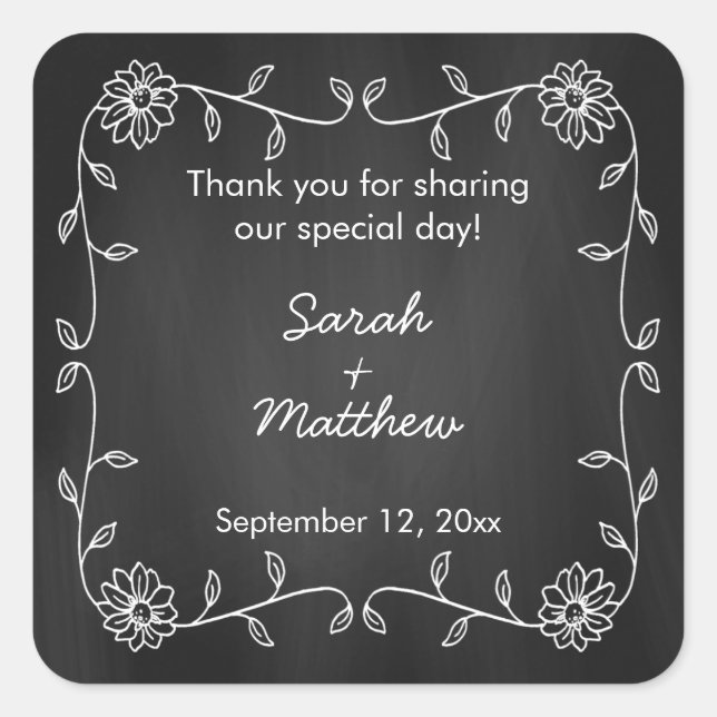 Chalkboard Sunflower Wedding Favour Stickers (Front)