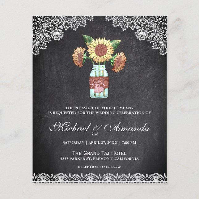 Chalkboard Sunflowers Budget Wedding Invitation (Front)