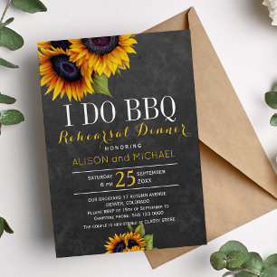 Chalkboard sunflowers i do bbq rehearsal dinner invitation