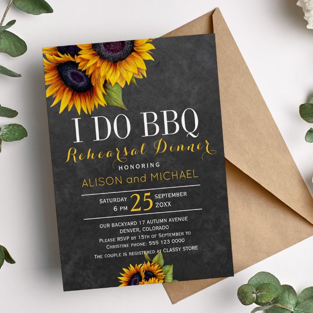 Chalkboard sunflowers i do bbq rehearsal dinner invitation (Creator Uploaded)