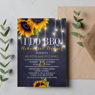 Chalkboard sunflowers i do bbq rehearsal dinner invitation