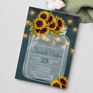 Chalkboard sunflowers mason jar birthday party invitation