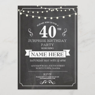 Chalkboard Surprise Birthday Party 40th Invite
