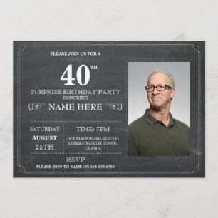 Chalkboard Surprise Birthday Party 40th Invite