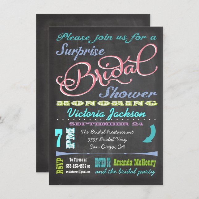 Chalkboard Surprise Bridal Shower Invitations (Front/Back)