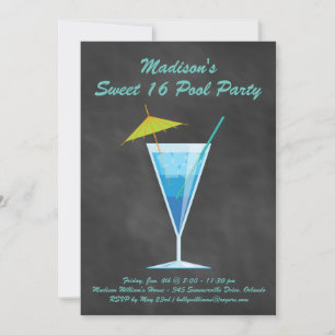 Chalkboard Sweet 16 Pool Party Invitation