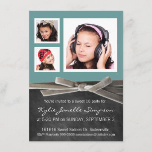 Chalkboard Sweet 16 with 3 Photos Invitation