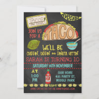 Chalkboard Taco Chippin Dippin Birthday Invitation