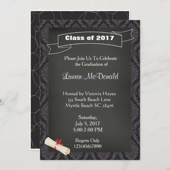 Chalkboard Teacher Graduation Invitation (Front/Back)