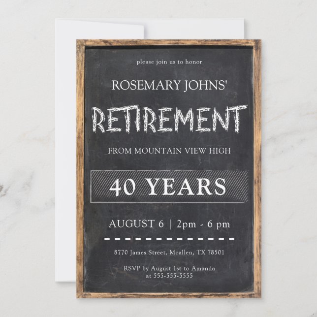 Chalkboard Teacher Retirement Party Invitation (Front)