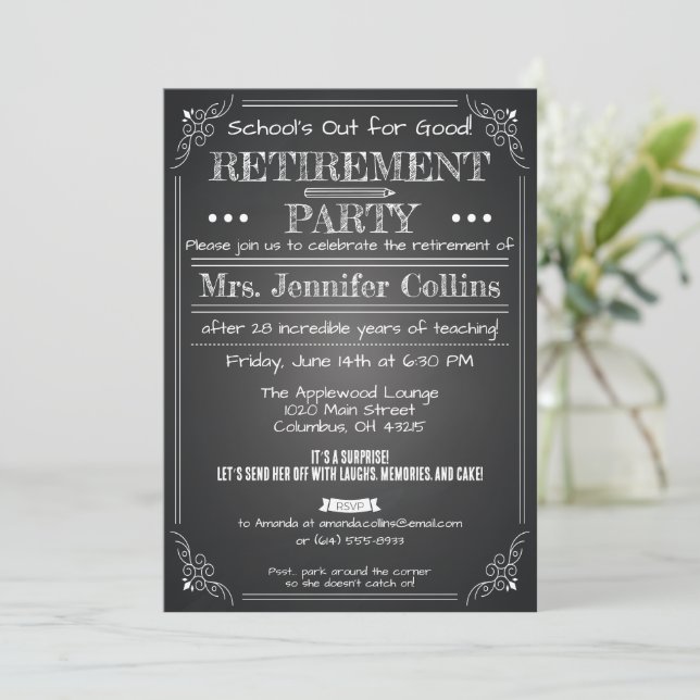 Chalkboard Teacher Retirement Party Invitation (Standing Front)