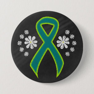 Chalkboard Teal and Lime Green Ribbon 7.5 Cm Round Badge