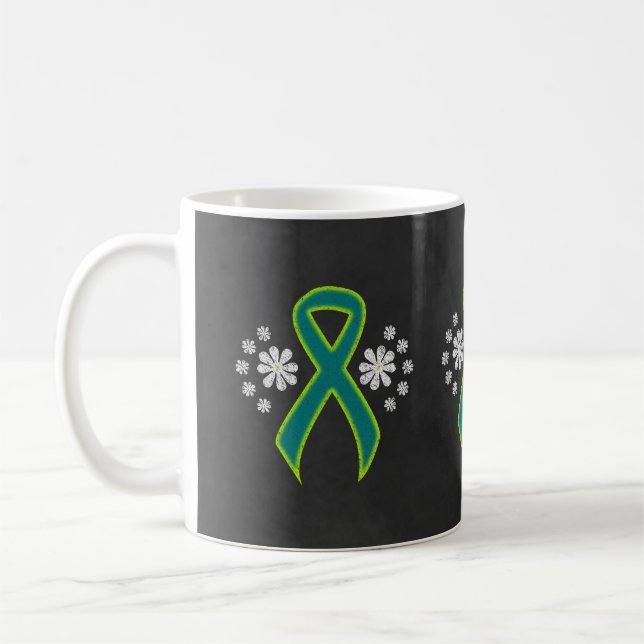 Chalkboard Teal and Lime Green Ribbon Mug (Left)