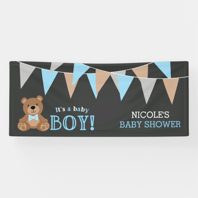 Chalkboard Teddy Bear Boy Baby Shower Banner (Horizontal)