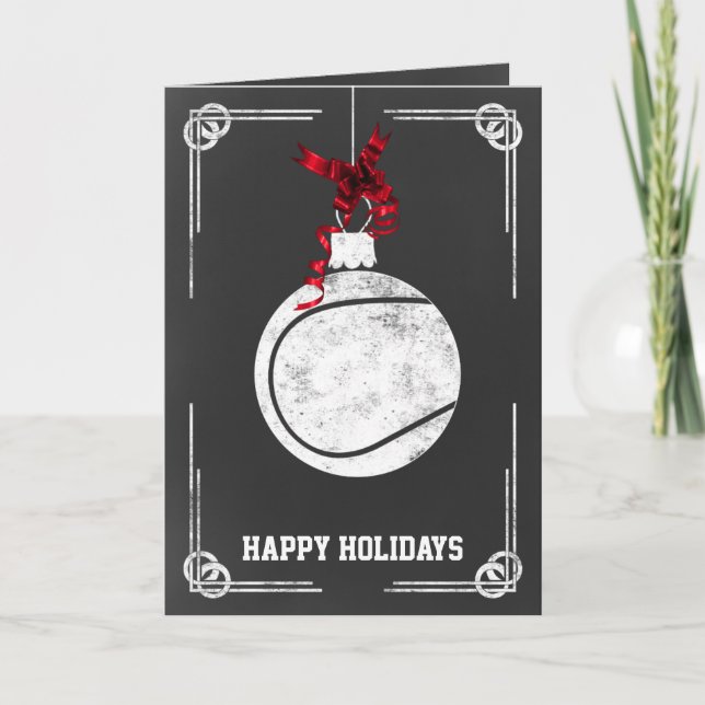 chalkboard tennis player Christmas Cards (Front)