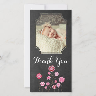Chalkboard Thank You Baby Girl Photo Card Template