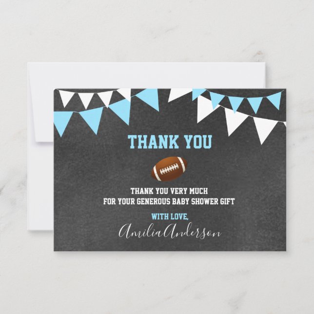Chalkboard THANK YOU Blue FOOTBALL BOY baby shower Invitation (Front)
