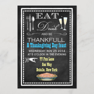 Chalkboard Thanksgiving Dinner Party Invitations