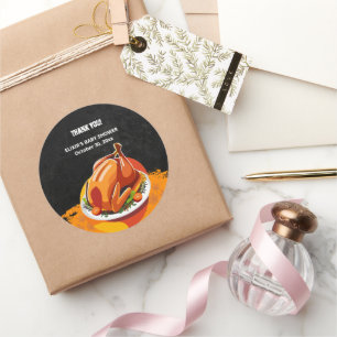 Chalkboard Thanksgiving Roasted Turkey Baby Shower Classic Round Sticker